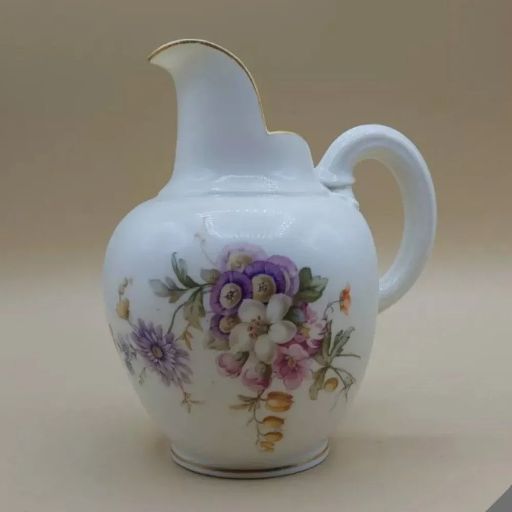 Antique Royal Worcester Flat Sided Pitcher Floral Painted Designs England #1094